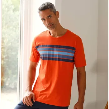 Pánské pyžamo Blancheporte Pyžamové tričko s pruhy oranžová 77/86