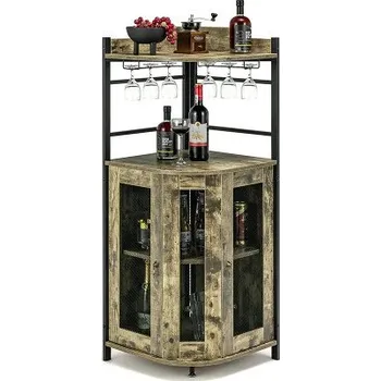 Vinotéka Industriální vinotéka JV10860CF s držákem na sklo, 46 x 46 x 130 cm - A COSTWAY