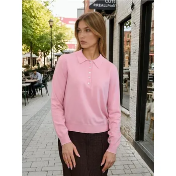 Dámský svetr Sinsay - Svetr s límečkem a viskózou - růžová - 438EU-03J - 438EU-03J-M