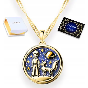 Náhrdelník Zlatý Náhrdelník 925 Malý Princ s Liškou Chlapec Hvězdy POZLACENÝ 585