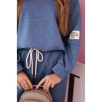 Komplet teplákové + kalhoty máslová látka denim melír UNI