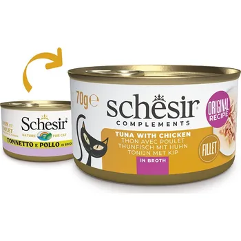 Krmivo pro kočku Schesir Cat tuňák s kuřetem ve vývaru 12x70 g