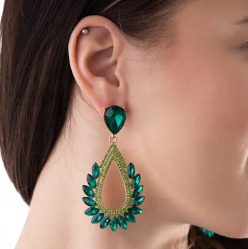 Náušnice Little Angel NÁUŠNICE společenské se zelenými krystaly Slza Visací