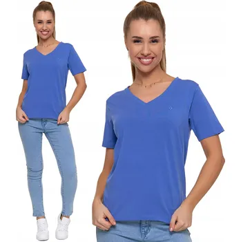 Dámské tričko Dámské tričko Moraj modré velikost L bavlněné s výstřihem do V