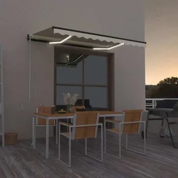 Stínicí technika vidaXL Ručně zatahovací markýza s LED světlem 350 x 250 cm žlutobílá