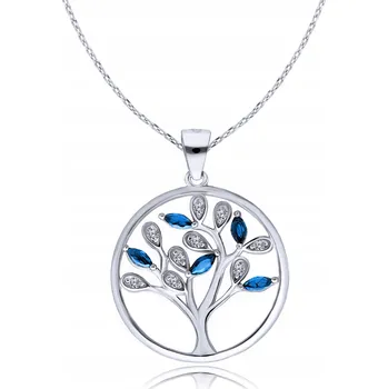 Náhrdelník Stříbrný Náhrdelník 925 Safírový Strom Života s Gravírování