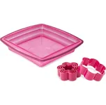Silikonová čtvercová dortová forma + 5 vykrajovátek s květinami Tefal PROflex / růžová