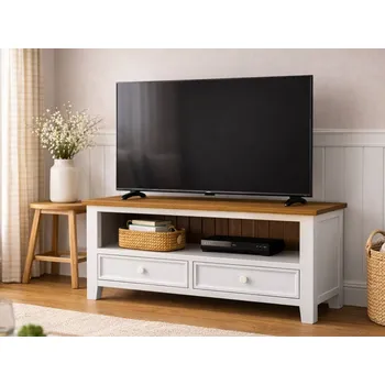 Komoda TV stolek PROVENCE K1P z masivu bílý Barevné provedení: Bílá, Provedení: SLIM - šuplíky bez pojezdů