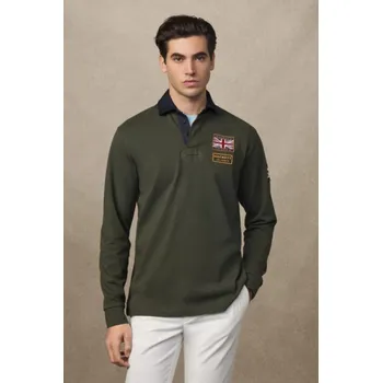 Pánská košile POLOKOŠILE HACKETT LONDON HERITAGE RALLY BADGES HUNTER GREEN