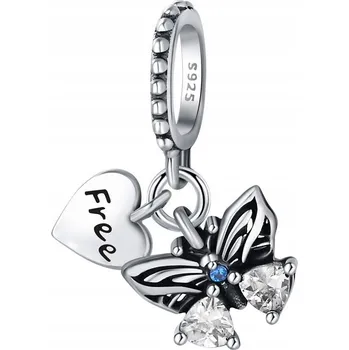 Přívěsek Přívěsek STŘÍBRO 925 Charms Korálek Motýl Srdce Svoboda