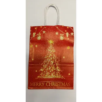 Dárková taška tianDe Dárková papírová taška červená "zlatý vánoční stromeček z hvězd" 15x8x21 cm