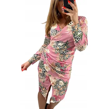 Dámské šaty V651 NOVÁ KOLEKCE ELEGANTNÍ ŠATY OBÁLKOVÁ RŮŽOVÁ vel. 48 (4XL)