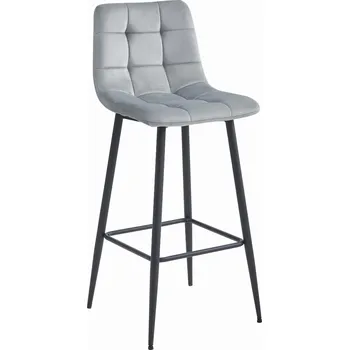 Barová židle Sametová barová židle ARCETO - stříbrná s černýma nohama