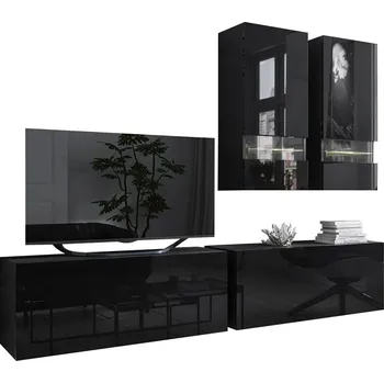 Obývací stěna MOB Berny 9 (černá + černý lesk)