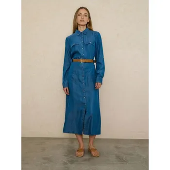 Dámské šaty Sinsay - Košilové midi šaty z lyocellu s páskem - světle modrá - 245GY-50X - 245GY-50X-XS