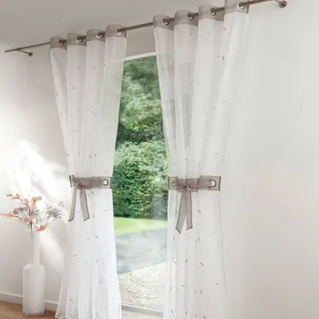 Záclona Blancheporte Voálová záclona s výšivkou lístků šedá/bílá 130x180 cm