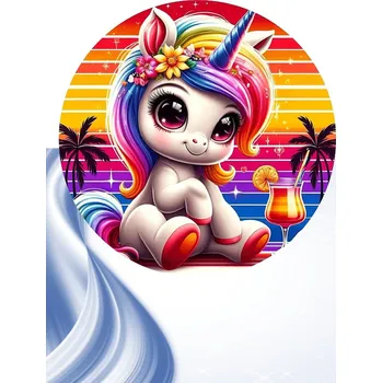 Jedlá dekorace na dort "Jednorožec 2" 20 cm (Fondánový list NEVYŘEZÁNO)