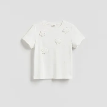 Reserved - Tričko s květovanou aplikací - krémová - 200HT-01X - 200HT-01X-S