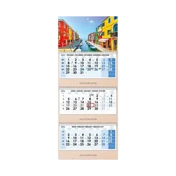 Kalendář Dřevěný tříměsíční kalendář Trio Wood Benátky skládaný český se spirálou 2026 - modrý