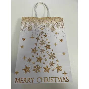 Dárková taška tianDe Dárková papírová taška zlatá "vánoční stromeček z hvězd" 15x8x21 cm