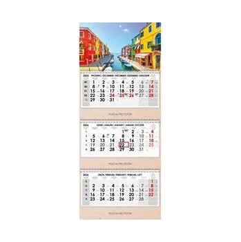 Kalendář Dřevěný tříměsíční kalendář Trio Wood Benátky skládaný český se spirálou 2026 - šedý