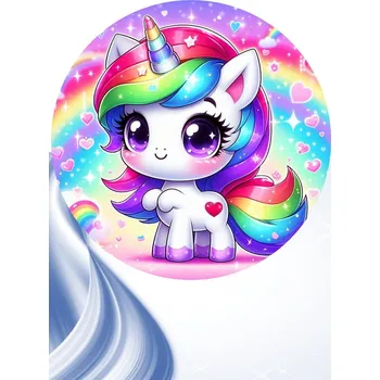 Jedlá dekorace na dort "Jednorožec 4" 20 cm (Fondánový list NEVYŘEZÁNO)