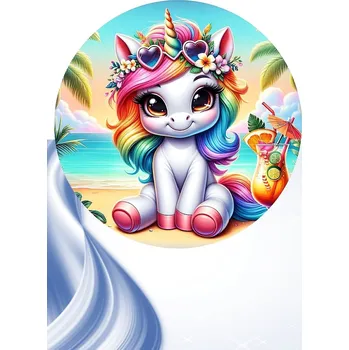 Jedlá dekorace na dort "Jednorožec 1" 20 cm (Fondánový list NEVYŘEZÁNO)