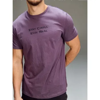 Pánské tričko Sinsay - Bavlněné oversize tričko s potiskem - fialová - 237HL-45X - 237HL-45X-2XL