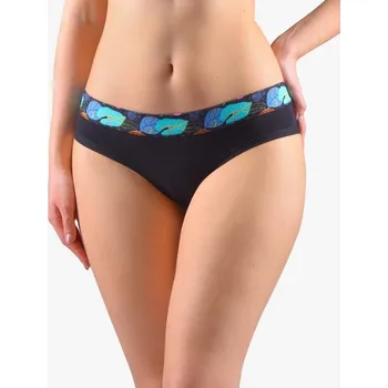 Dámská móda GINA dámské kalhotky francouzské, šité, bokové, s potiskem Disco XVII 14152P - černá atlantic - 46/48