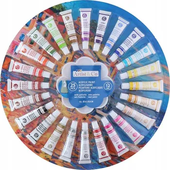 Vodová barva Akrylové barvy sada + paletka Artist&Co 25x12ml