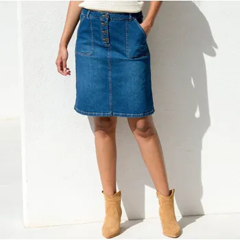 Dámská sukně Rozšířená džínová sukně s knoflíky sepraná modrá 36
