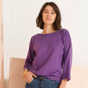 Dámský svetr Pulovr s lodičkovým výstřihem a 7/8 rukávy lila 34/36