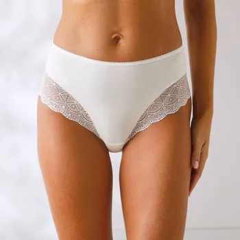 Kalhotky Sada 3 kalhotek maxi ze strečové jednobarevné bavlny a krajky švestková+fuchsie+slonová kost 42/44