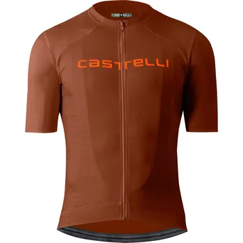 cyklistický dres dres Castelli Prologo Lite Jersey Deep Mocha/Vivid Orange M