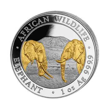 Sběratelství Bavarian State Mint Stříbrná mince 1 oz Somálský slon African Wildlife 2023 Pozlacená