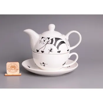Čajová souprava Čajová sada - černobílá kočka