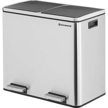SONGMICS Recyklační koš, 58.5x36x54.5cm, stříbrný Odpadkový koš