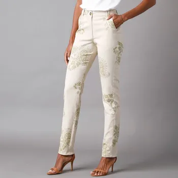 Dámské kalhoty Chino kalhoty s paisley potiskem béžová 52