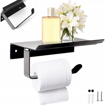 DRŽÁK TOALETNÍHO PAPÍRU S POLIČKOU ČERNÝ LOFT WC VČETNĚ ŠROUBŮ