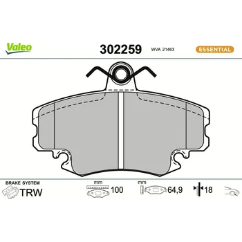 Brzdová destička Sada brzdových destiček, kotoučová brzda VALEO 302259