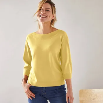 Dámský svetr Pulovr s lodičkovým výstřihem a 7/8 rukávy žlutá 54