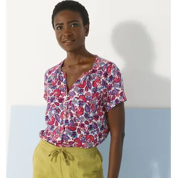 Dámská halenka Halenka s krátkými rukávy, s potiskem rostlin bílá/modrá 42