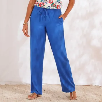 Dámské kalhoty Jednobarevné široké splývavé kalhoty s pružným pasem, z viskózy modrá 48