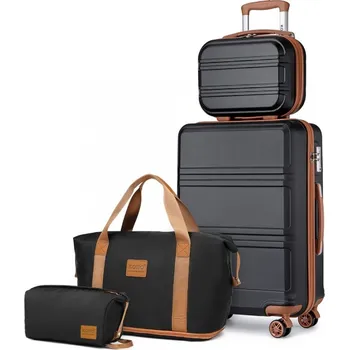 Módní doplněk KONO Sada 2 ABS kufrů s víkendovou a kosmetickou taškou - černo hnědá K1871-EA2212