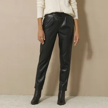 Dámské kalhoty Koženkové kalhoty s vysokým pružným pasem černá 50