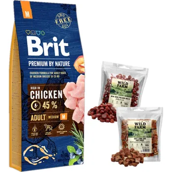Pro psa BRIT Premium By Nature Adult M 15kg + WILD FARM pamlsky pro psy 2x500g