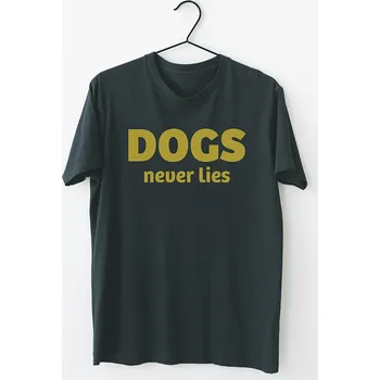 Pánské tričko Tričko s nápisem Dogs never lies – Od Máry Velikost triček: L, Barva triček: Černá