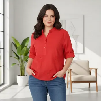 Dámská košile Dámská červená bavlněná košile uni velikost L - XXL R1590