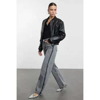 Dámské džíny Trendyol Anthracite Color Block Stitch Detail High Waist Wide Leg Jeans Trendyol šedá 2914796