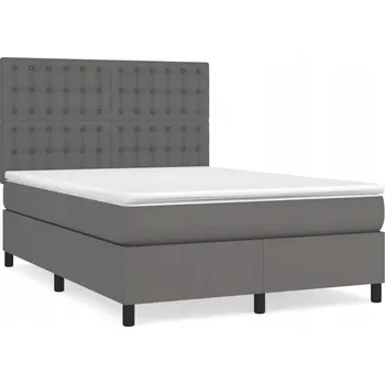 Postel Kontinentální postel šedá 203 x 144 x 118/128 cm s matrací 140 x 200 x 20